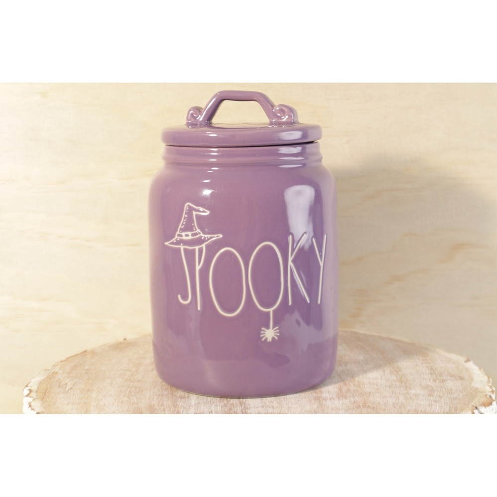 Rae Dunn Spooky Purple Halloween Ceramic Canister Witch Hat Spider Magenta